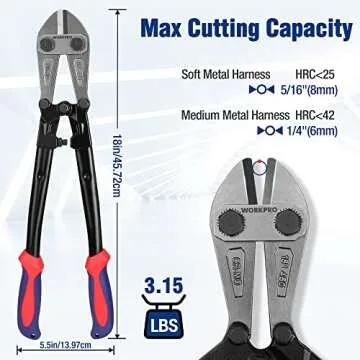 WORKPRO 18" Bolt Cutter with Soft Rubber Grip and Steel Blade