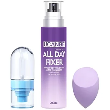 UCANBE Long Lasting Makeup Setting Spray Kit - 6.76 Fl oz Hydrating Mist + Travel Size + Sponge Puff...