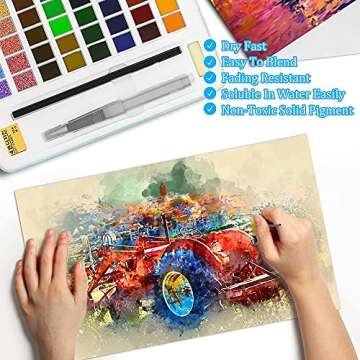 YOQVHUA Watercolor Paint Set, 48 Premium Colors with Bonus Watercolor Paper Pad and Water Brushes, Portable Travel Watercolor Set for Kids Students Adults Beginner Artists Painting Supplies
