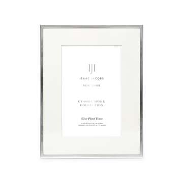 Isaac Jacobs 6x8 (Matted 4x6) Silver Metal Picture Frame, Classic Metal Photo Frame Made For Tableto...