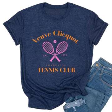 Yimoya Vintage Tennis Club T Shirt Womens Casual Tennis Tee Est 1772 Graphic Tees (S, Navy)