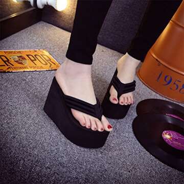 ANBOVER Womens Wedges Flip Flops Summer Thong Beach Sandals Chunky High Platform