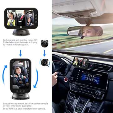 TX Baby Car Camera Monitor, Baby Car Mirror Baby Rear Facing Seat, HD 1080P Night-Vision Baby Camera for Car for Infant Toddler Car Seats