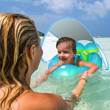 LAYCOL Baby Swimming Pool Float with Removable UPF 50+ UV Sun Protection Canopy,Toddler Inflatable Pool Float for Age of 3-36 Months,Swimming Trainer (Blue, XL)