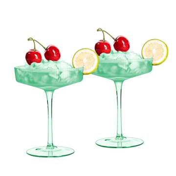 Vintage Art Deco Coupe Glasses, Martini, Champagne & Cocktail Ribbed Glass 7 oz | Set of 2 | Crystal...