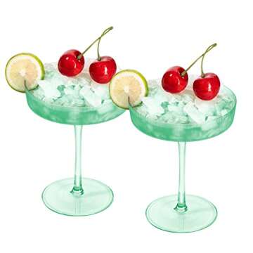 Vintage Art Deco Coupe Glasses, Martini, Champagne & Cocktail Ribbed Glass 7 oz | Set of 2 | Crystal, Manhattan, Cosmopolitan, Sidecar Cocktail Glassware for Champagne , Ripple Glassware - Gift Box