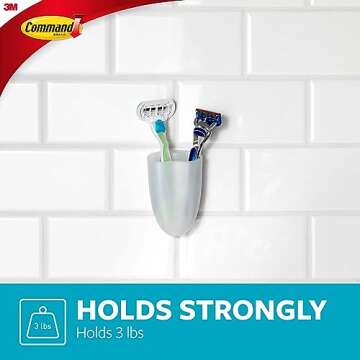 Command Razor Holder, Holds up to 3 lb, Clear Frosted, 4" x 2.5" x 1.5" 1 Holder with 1 Medium Water-Resistant Command Strip, Damage Free Bathroom Organization for Razors or Toothbruses