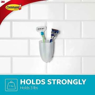 Command Razor Holder, Holds up to 3 lb, Clear Frosted, 4" x 2.5" x 1.5" 1 Holder with 1 Medium Water-Resistant Command Strip, Damage Free Bathroom Organization for Razors or Toothbruses