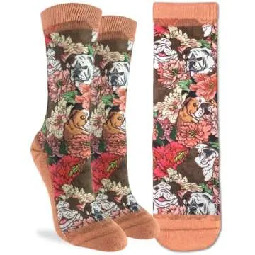 Good Luck Sock Women's Floral Bulldog Dog Socks - Comfortable & Fun!