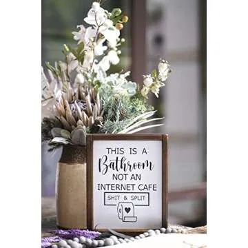 This is a Bathroom Not an Internet Cafe, Funny Bathroom Sign, Toilet Paper Sign, Farmhouse Bathroom Humor Sign, Shelf Sitter,Guests Bathroom Signs Rustic Modern Farmhouse Decor, Kid's Bathroom Decor