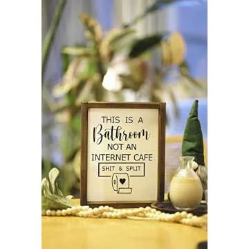 This is a Bathroom Not an Internet Cafe, Funny Bathroom Sign, Toilet Paper Sign, Farmhouse Bathroom Humor Sign, Shelf Sitter,Guests Bathroom Signs Rustic Modern Farmhouse Decor, Kid's Bathroom Decor