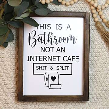 This is a Bathroom Not an Internet Cafe, Funny Bathroom Sign, Toilet Paper Sign, Farmhouse Bathroom Humor Sign, Shelf Sitter,Guests Bathroom Signs Rustic Modern Farmhouse Decor, Kid's Bathroom Decor