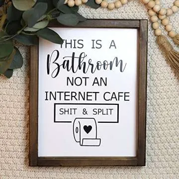 This is a Bathroom Not an Internet Cafe, Funny Bathroom Sign, Toilet Paper Sign, Farmhouse Bathroom Humor Sign, Shelf Sitter,Guests Bathroom Signs Rustic Modern Farmhouse Decor, Kid's Bathroom Decor