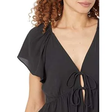 Elize Puff-Sleeve Tie-Front Crepe Blouse by The Drop