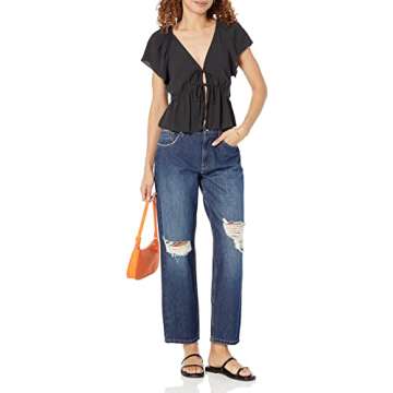 Elize Puff-Sleeve Tie-Front Crepe Blouse by The Drop