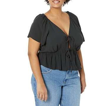 Elize Puff-Sleeve Tie-Front Crepe Blouse by The Drop
