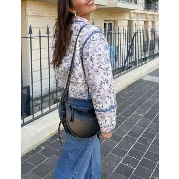 Yimoon Women's Cropped Puffer Jacket Floral Print Lightweight Short Padded Quilted Coat Open Front Winter Outwear(White-XS)