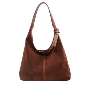 TYATVS Suede Bag Suede Tote Bag Brown Suede Shouder Purse Work Hobo Handbags Fall Aesthetics (red br...