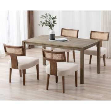 EALSON Mid Century Modern Dining Chairs Set of 2 Linen Upholstered Kitchen Chairs with Wood Legs and Curved Rattan Back Farmhouse Dining Room Chairs Accent Side Chairs for Dining Room, Beige