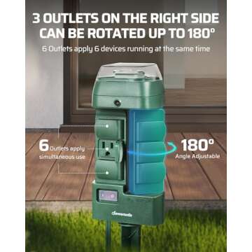 DEWENWILS Outdoor Mechanical Power Stake Timer, Waterproof, 6 Grounded Outlets(3 180°Rotatable), 6ft Cord, Yard Stake for Lights, Outdoor Timer for Lights, Yard, Garden, 1625W/13A, UL Listed