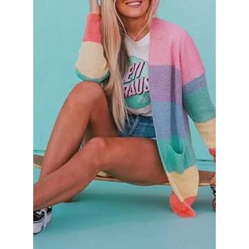 ZESICA Women Color Block Cardigan for All Seasons