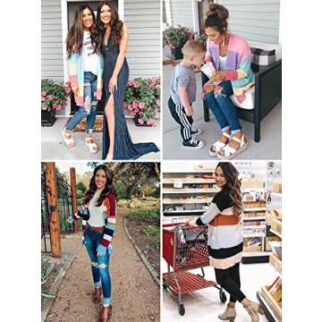 ZESICA Women's 2024 Fall Long Sleeve Striped Color Block Open Front Draped Loose Knit Lightweight Cardigan Sweater Coat,Small