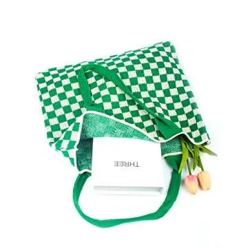 Stizimn Crochet Bags for Women Summer Beach Tote Bag Large Capacity Shoulder Bag Aesthetic Hobo Bag Knit Bag Hippie Bag (Green-C)