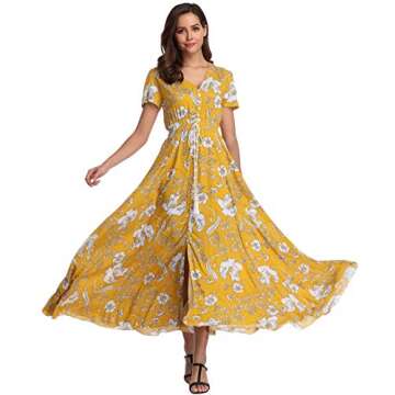 Ferrendo Women's Floral Maxi Dress - Flowy Bohemian Summer Dresses in Yellow