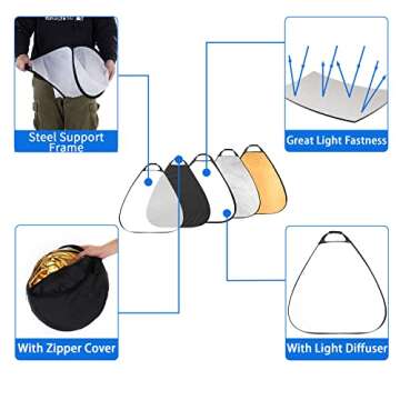 Selens 5-in-1 Triangle Reflector (32 Inch) with Handle for Photography Photo Studio Outdoor Lighting
