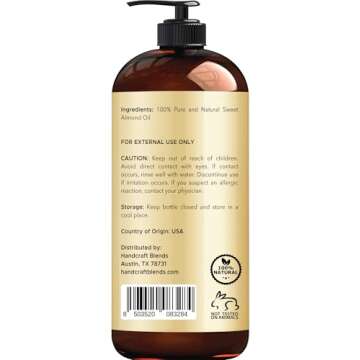 Handcraft Blends Sweet Almond Oil - 16 Fl Oz - 100% Pure and Natural - Premium Grade Carrier Oil for Skin and Hair - Hair and Body - Massage - Hexane-Free