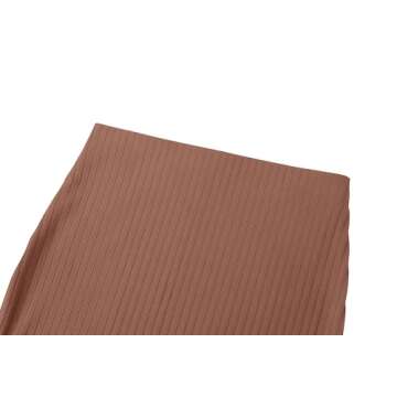 Urban CoCo Elastic High Waist Knee Length Pencil Skirt Ribbed Knit Basic Tube Midi Skirt (Brown, XL)