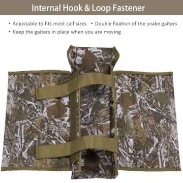 GearOZ Snake Gaiters Snake Chaps, Waterproof Lower Legs Snake Guards, Snake Bite Protective Gaiters, Anti-Snake Boots for Men/Women, Adjustable Size for Hunting/Hiking/Farm Working, Camo