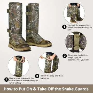 GearOZ Snake Gaiters Snake Chaps, Waterproof Lower Legs Snake Guards, Snake Bite Protective Gaiters, Anti-Snake Boots for Men/Women, Adjustable Size for Hunting/Hiking/Farm Working, Camo