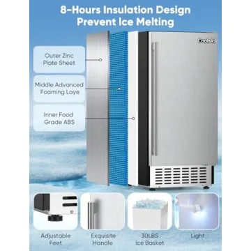 Coolski Under Counter Ice Maker, 130Lbs Daily Output, 15 Inch Wide