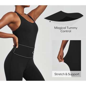 Ewedoos Workout Jumpsuits for Women Tummy Control Adjustable Straps One Piece Workout Bodysuit Yoga ...