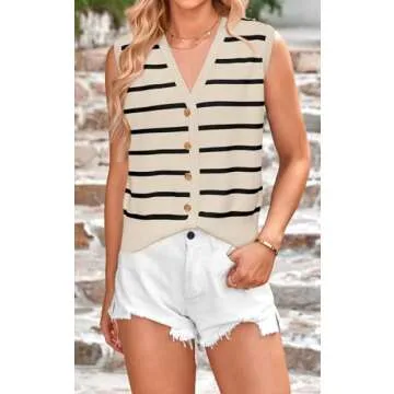 NALANISA Women's Trendy Summer Sweater Vests 2025 V Neck Sleeveless Button Up Knit Crop Tank Tops Y2...