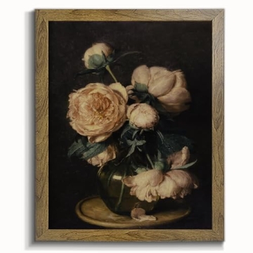 Framed Vintage Floral Wall Art Print - Moody Canvas Decor