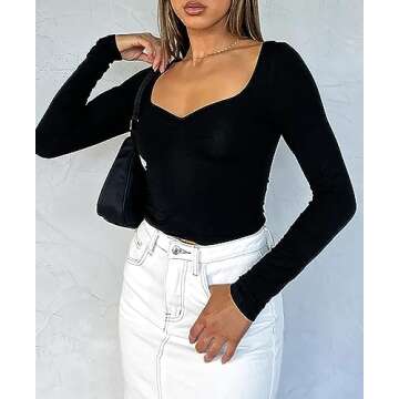 Cioatin Women Going Out Crop Tops Y2K Clothes Cute Sweetheart Neck Long Sleeve T Shirt Top Skinny Fa...