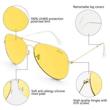 LIVHO Photochromic Classic Aviator Sunglasses for Women Men Polarized,Metal Frame Mirror UV Lens Protection(Gold Night View, 62)