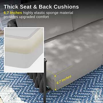 EAST OAK Life Chatter Patio Furniture Set 5 Pieces, Outdoor Furniture 5-Seat Sofa with Two Round Coffee Table, Waterproof Thick Cushion Deep Seating for Porch, Balcony, Earth Black & Misty Grey