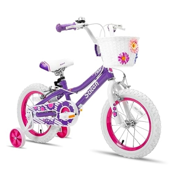 JOYSTAR 14" Kids Bike for Girls 3-5 Years - Purple Toddler Bicycle with Training Wheels & Basket