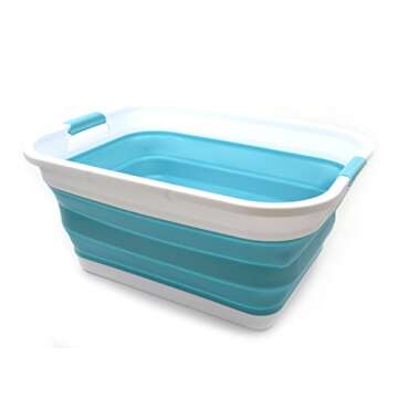 SAMMART 41L (10.8 gallon) Collapsible Plastic Laundry Basket-Foldable Pop Up Storage Container/Organizer-Portable Washing Tub-Space Saving, Water capacity: 32L (8.4 gallon) (Rectangular, Bright Blue)