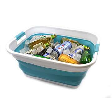 SAMMART 41L (10.8 gallon) Collapsible Plastic Laundry Basket-Foldable Pop Up Storage Container/Organizer-Portable Washing Tub-Space Saving, Water capacity: 32L (8.4 gallon) (Rectangular, Bright Blue)