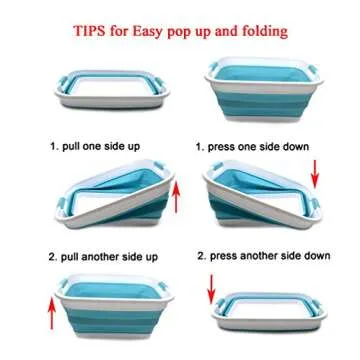 SAMMART 41L (10.8 gallon) Collapsible Plastic Laundry Basket-Foldable Pop Up Storage Container/Organizer-Portable Washing Tub-Space Saving, Water capacity: 32L (8.4 gallon) (Rectangular, Bright Blue)