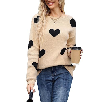 Alsol Lamesa Women's Cute Heart Valentines Sweaters Pullover Long Sleeve Crewneck Casual Knitted Sweaters