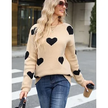 Alsol Lamesa Women's Cute Heart Valentines Sweaters Pullover Long Sleeve Crewneck Casual Knitted Sweaters