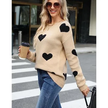 Alsol Lamesa Women's Cute Heart Valentines Sweaters Pullover Long Sleeve Crewneck Casual Knitted Sweaters