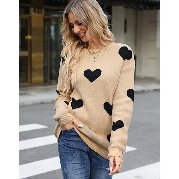 Alsol Lamesa Women's Cute Heart Valentines Sweaters Pullover Long Sleeve Crewneck Casual Knitted Sweaters