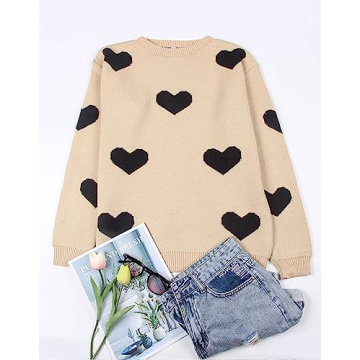 Alsol Lamesa Women's Cute Heart Valentines Sweaters Pullover Long Sleeve Crewneck Casual Knitted Sweaters