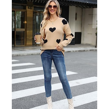 Alsol Lamesa Women's Cute Heart Valentines Sweaters Pullover Long Sleeve Crewneck Casual Knitted Sweaters